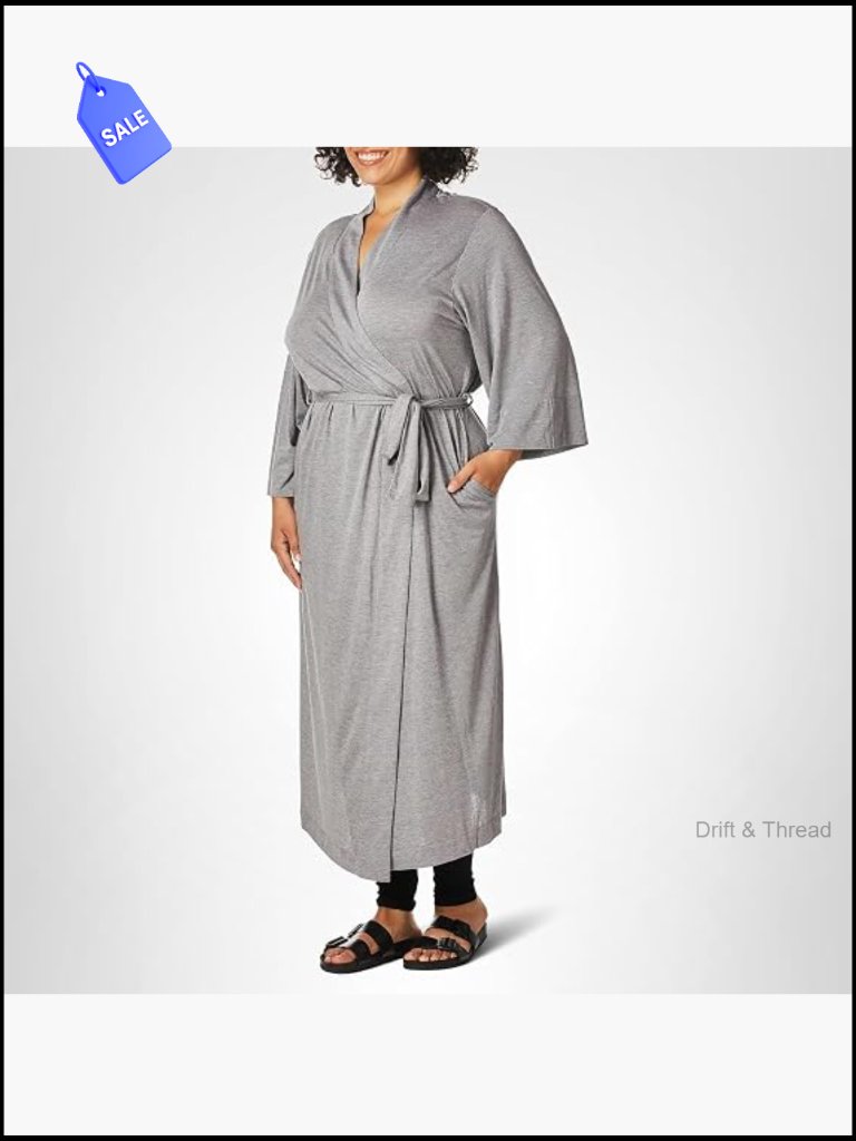 Silk Blend Long Robe With Kimono Sleeves, Lightweight Robe For Women